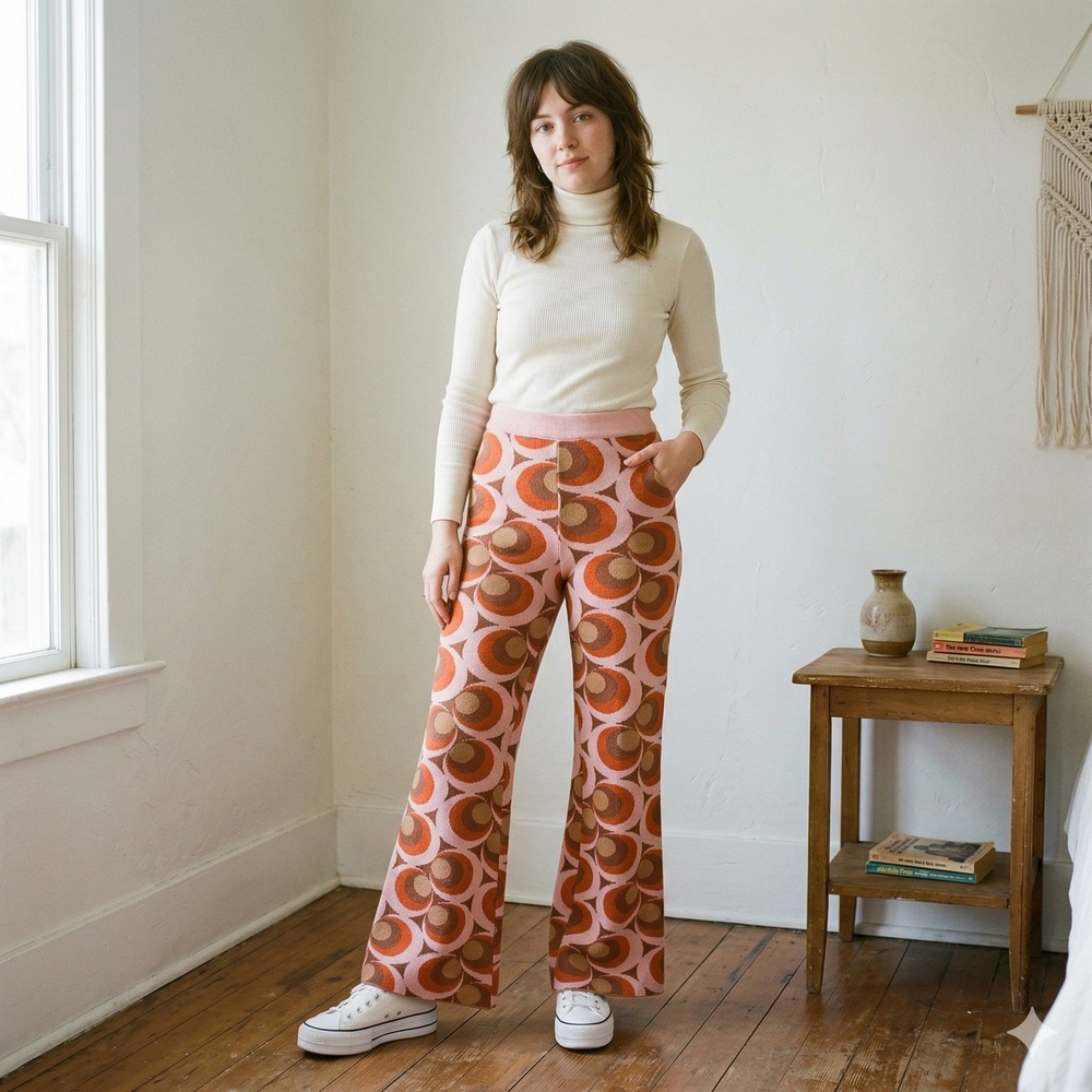 Bailey Rose Flare Pants Womens‎ Small Pink Orange Retro 70s Psychedelic Knit